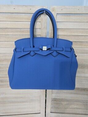 Save My Bag Blue Neoprene Bow Satchel Bag Made in Italy